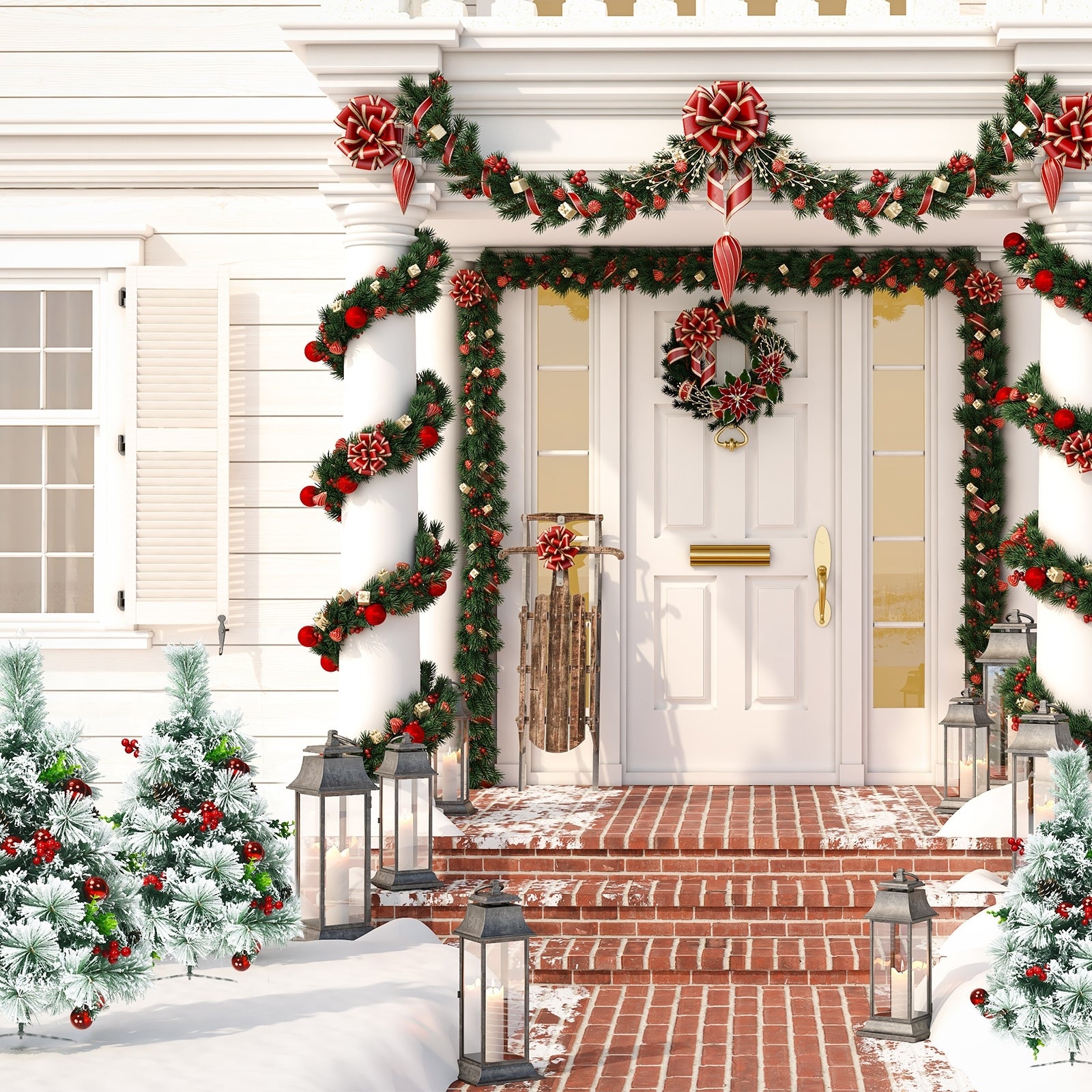 2 Feet Set of 2 Pre-lit Flocked Christmas Trees, Battery Powered, Green Christmas Decor & Accessories at Gallery Canada