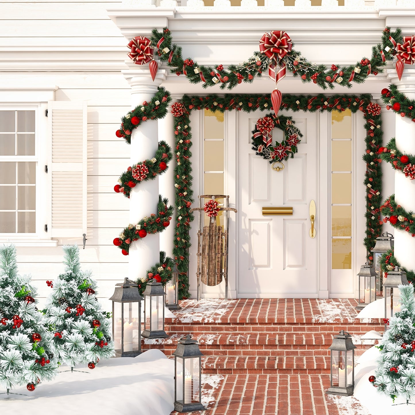 2 Feet Set of 2 Pre-lit Flocked Christmas Trees, Battery Powered, Green Christmas Decor & Accessories at Gallery Canada