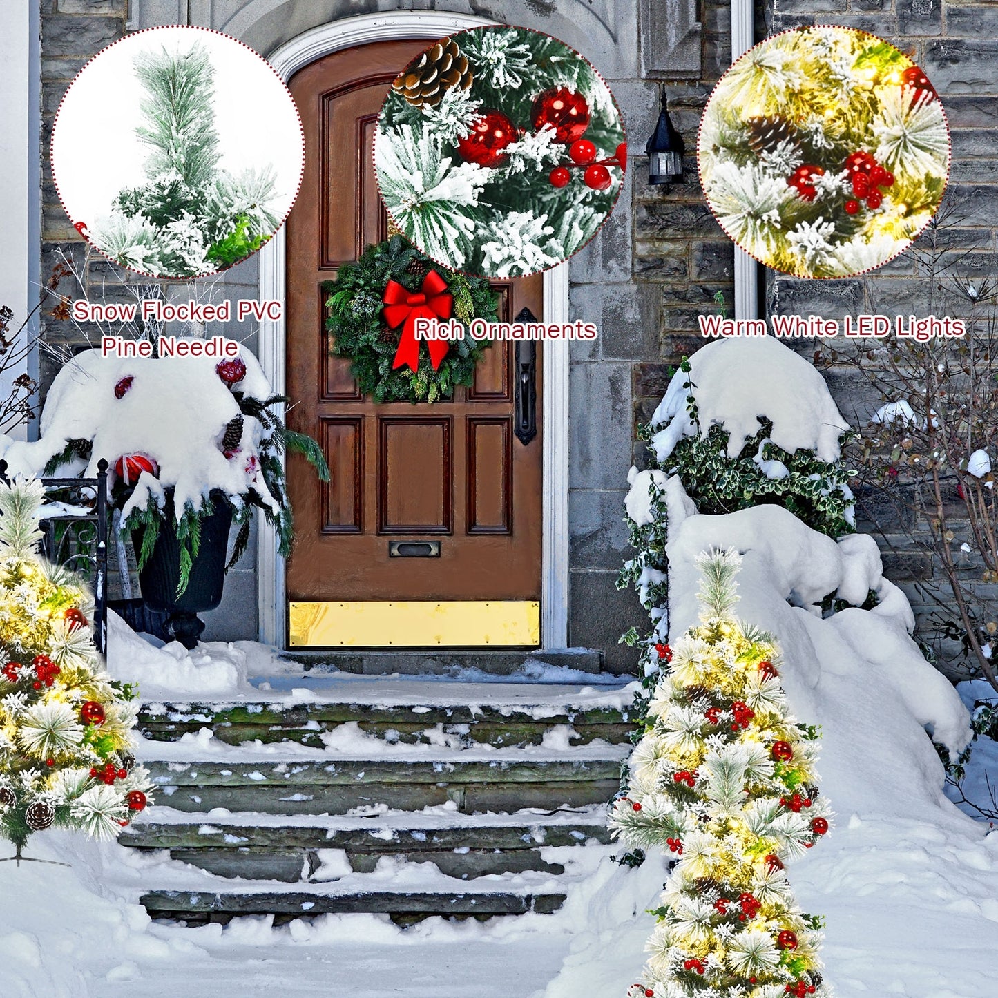 2 Feet Set of 2 Pre-lit Flocked Christmas Trees, Battery Powered, Green Christmas Decor & Accessories at Gallery Canada