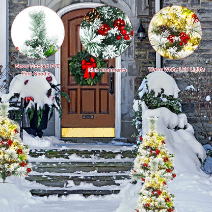 2 Feet Set of 2 Pre-lit Flocked Christmas Trees, Battery Powered, Green Christmas Decor & Accessories at Gallery Canada