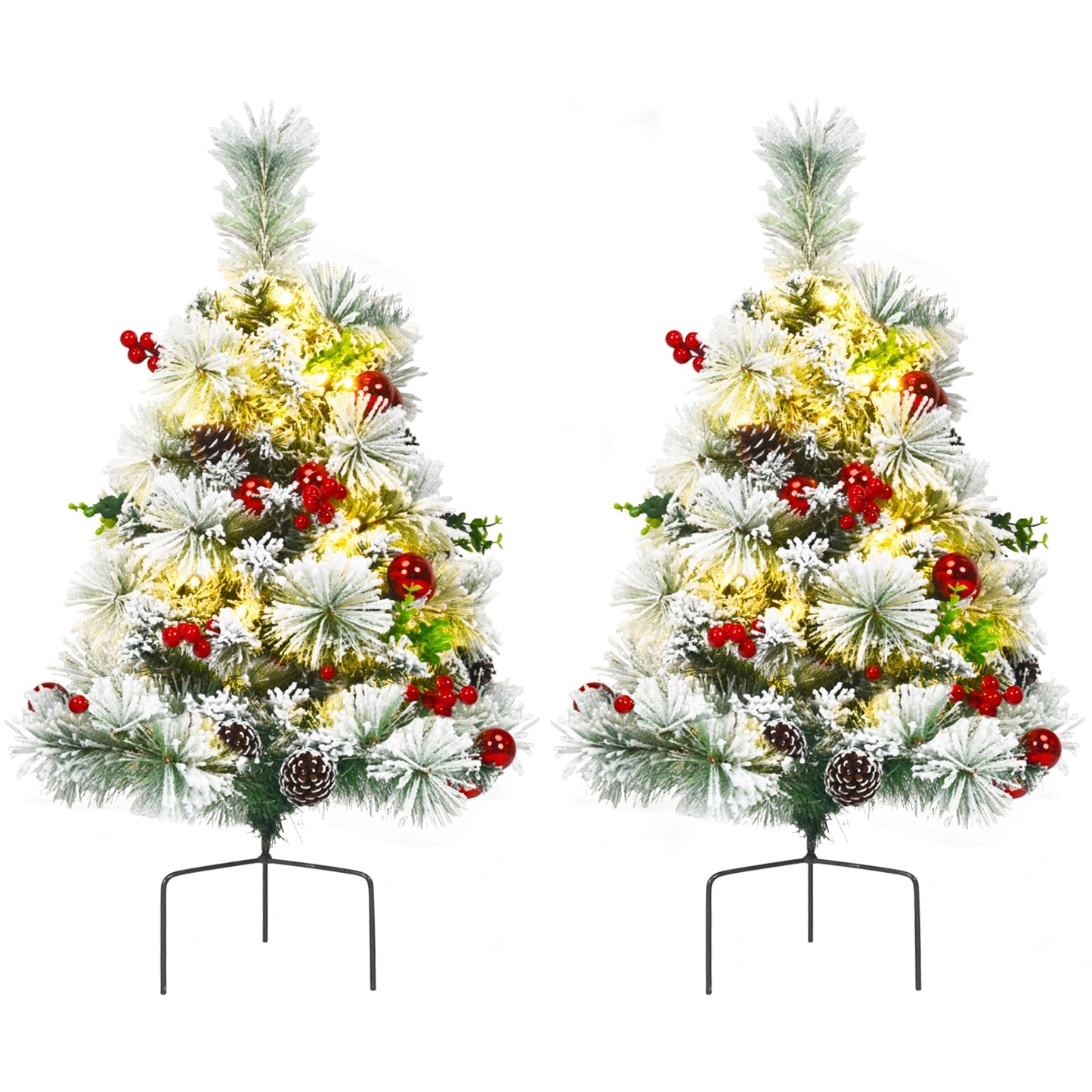 2 Feet Set of 2 Pre-lit Flocked Christmas Trees, Battery Powered, Green Christmas Decor & Accessories at Gallery Canada