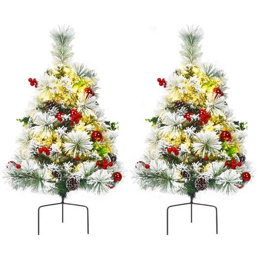2 Feet Set of 2 Pre-lit Flocked Christmas Trees, Battery Powered, Green Christmas Decor & Accessories Green at Gallery Canada