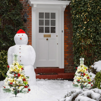 2 Feet Set of 2 Pre-lit Flocked Christmas Trees, Battery Powered, Green Christmas Decor & Accessories at Gallery Canada