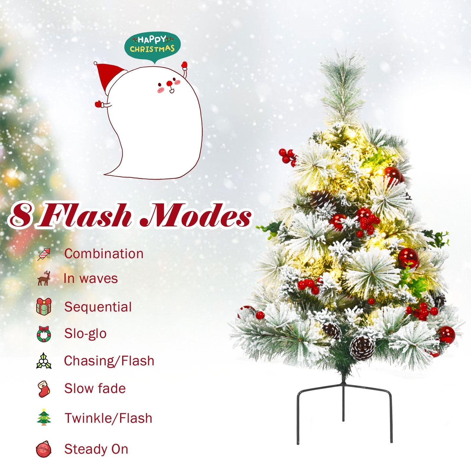 2 Feet Set of 2 Pre-lit Flocked Christmas Trees, Battery Powered, Green Christmas Decor & Accessories at Gallery Canada