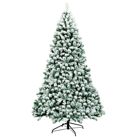7.5 Feet Pre-Lit Premium Snow Flocked Hinged Artificial Christmas Tree with 550 Lights, Green - Gallery Canada