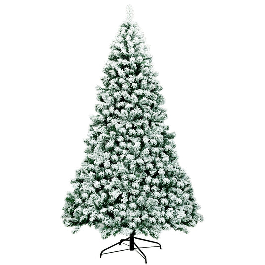 7.5 Feet Pre-Lit Premium Snow Flocked Hinged Artificial Christmas Tree with 550 Lights, Green Christmas Tree Green at Gallery Canada