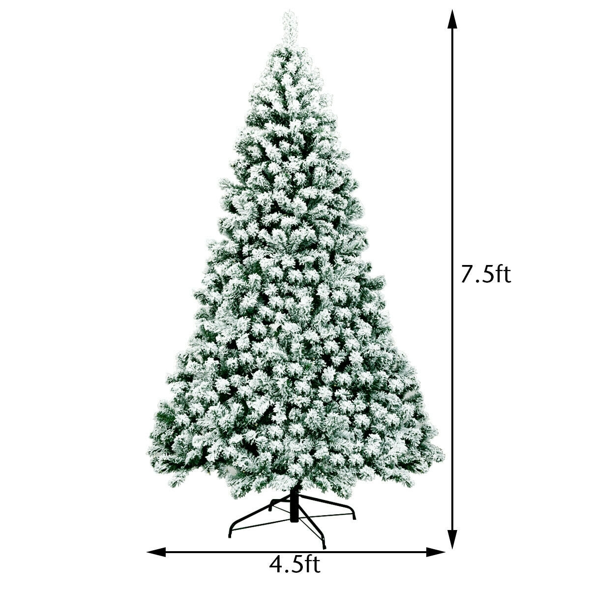 7.5 Feet Pre-Lit Premium Snow Flocked Hinged Artificial Christmas Tree with 550 Lights, Green Christmas Tree at Gallery Canada