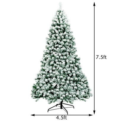 7.5 Feet Pre-Lit Premium Snow Flocked Hinged Artificial Christmas Tree with 550 Lights, Green Christmas Tree at Gallery Canada