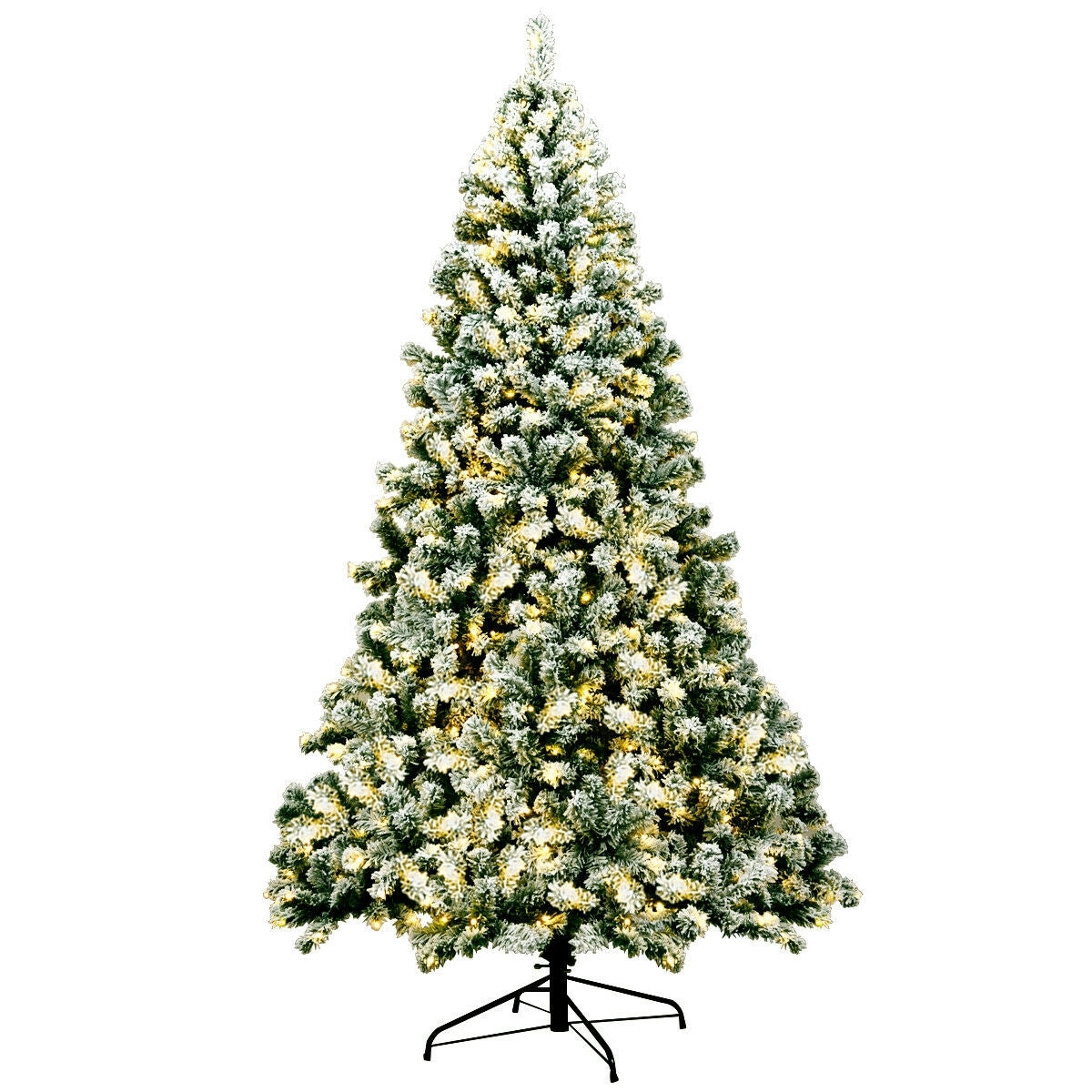 7.5 Feet Pre-Lit Premium Snow Flocked Hinged Artificial Christmas Tree with 550 Lights, Green Christmas Tree at Gallery Canada
