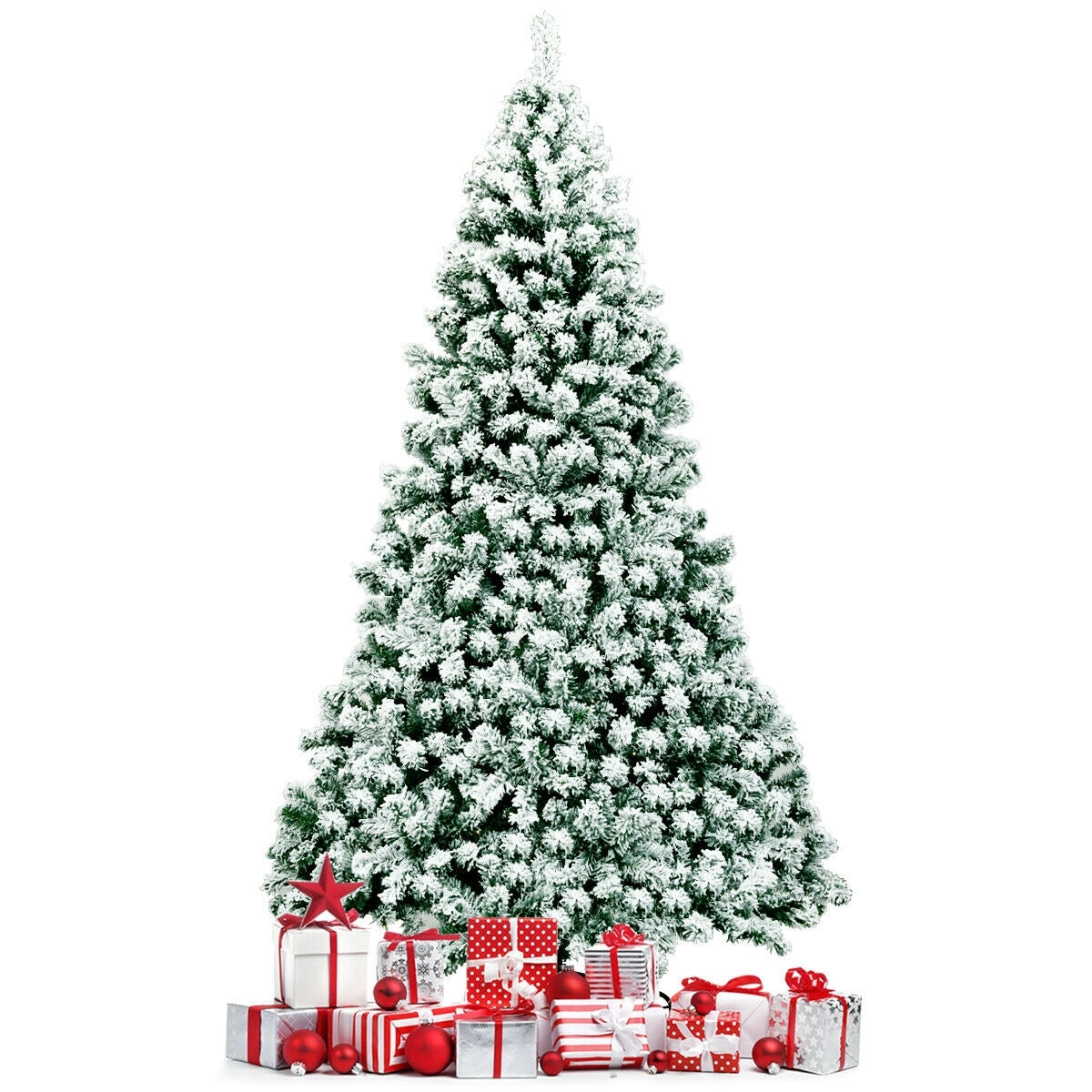 7.5 Feet Pre-Lit Premium Snow Flocked Hinged Artificial Christmas Tree with 550 Lights, Green Christmas Tree at Gallery Canada