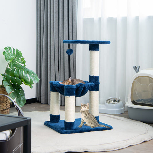 Multi-level Cat Tree with Scratching Posts and Cat Hammock, Blue - Gallery Canada