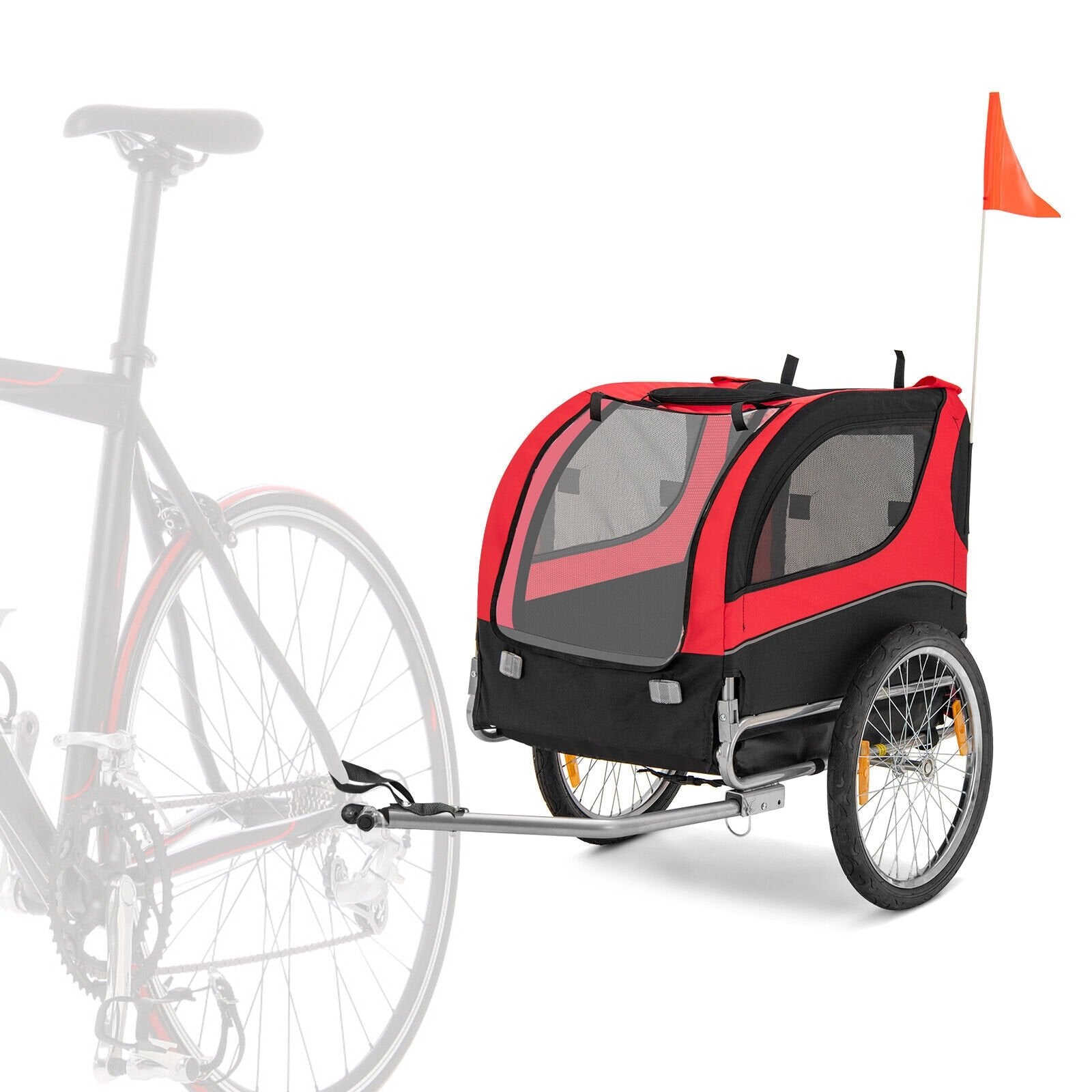 Dog Bike Trailer Foldable Pet Cart with 3 Entrances for Travel, Red - Gallery Canada