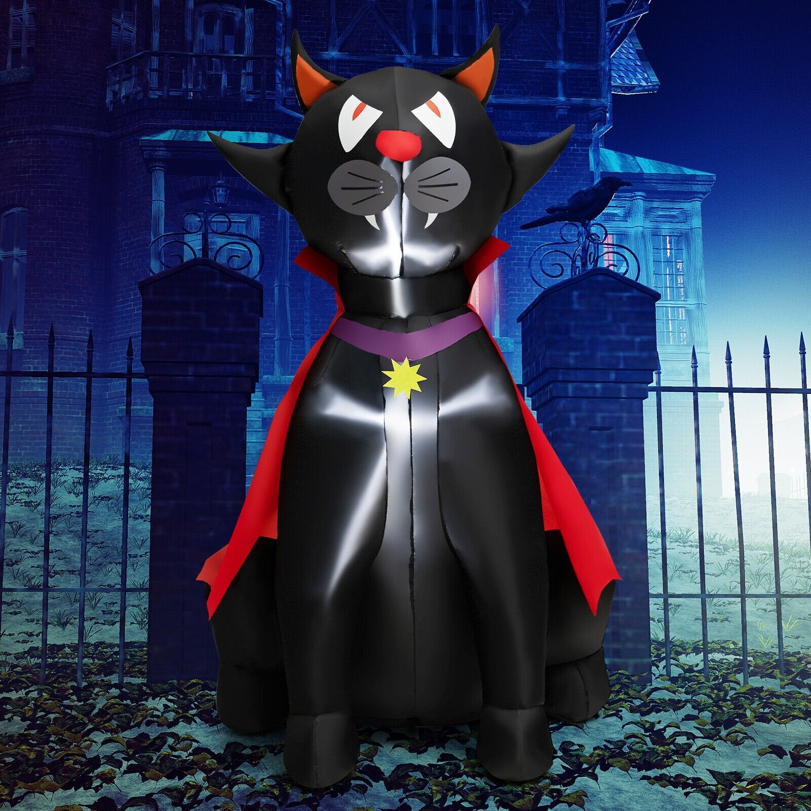 4.7 Feet Halloween Inflatable Vampire Cat with Red Cloak, Black - Gallery Canada