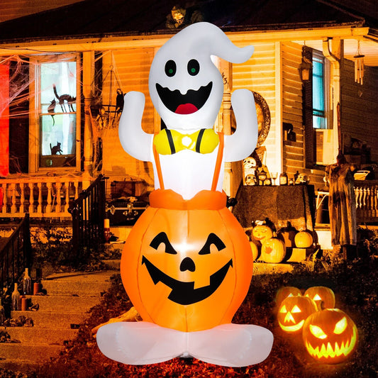5 Feet Inflatable Halloween Pumpkin Ghost Blow-up Yard Decoration with LED Lights, Multicolor - Gallery Canada