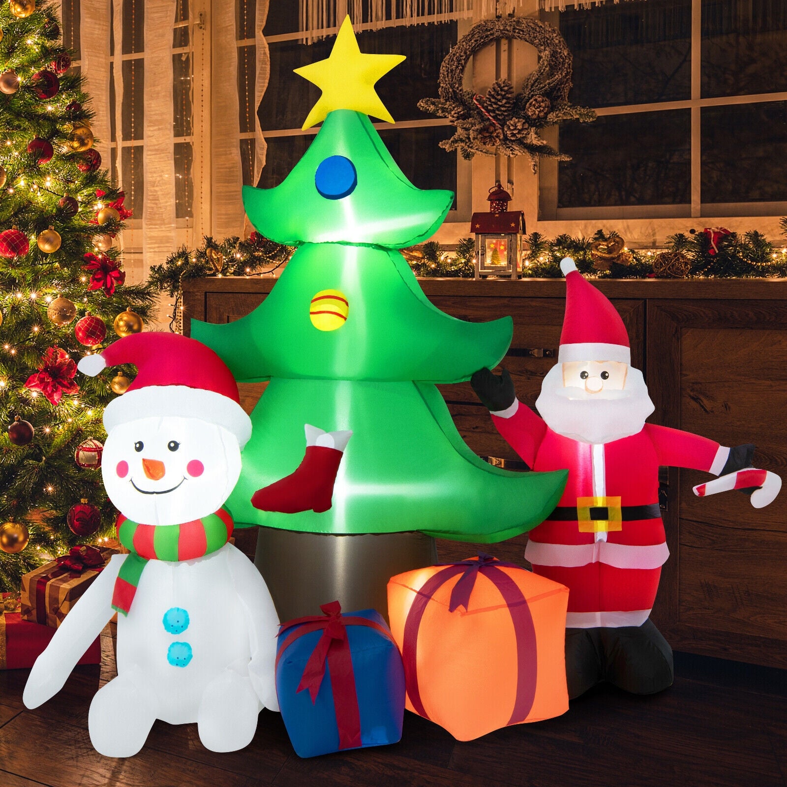 7.2 Feet Inflatable Lighted Christmas Decoration Tree with Santa Claus, Multicolor Christmas Inflatables at Gallery Canada