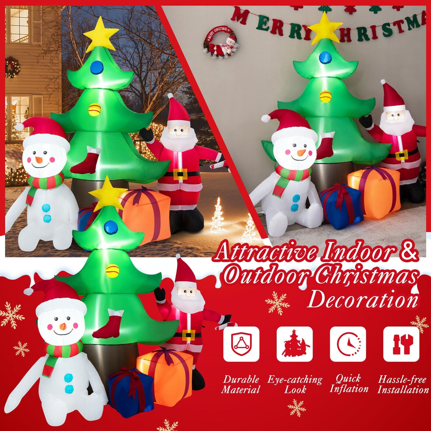 7.2 Feet Inflatable Lighted Christmas Decoration Tree with Santa Claus, Multicolor Christmas Inflatables at Gallery Canada