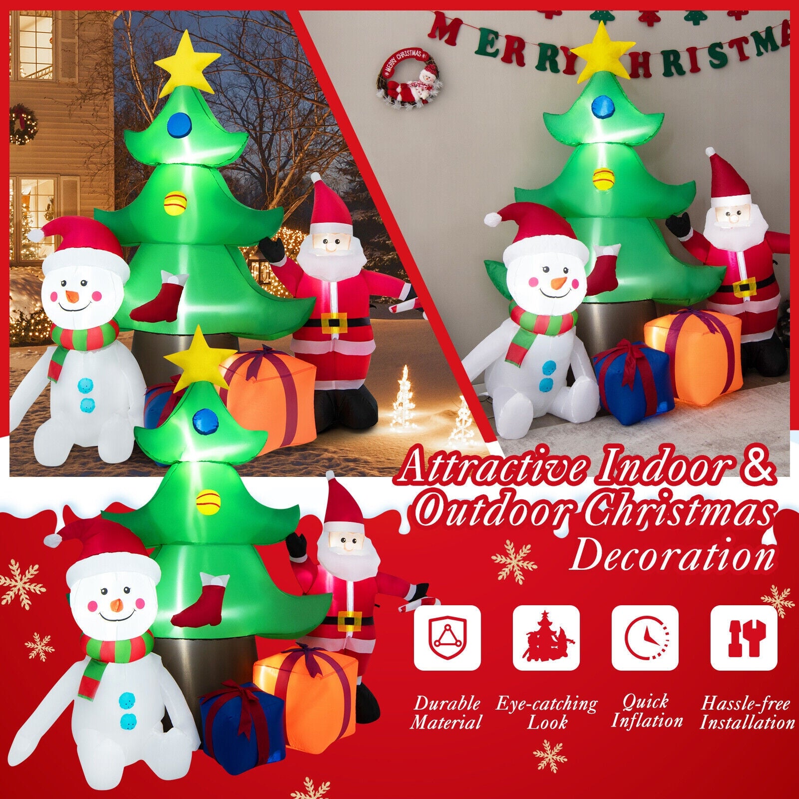 7.2 Feet Inflatable Lighted Christmas Decoration Tree with Santa Claus, Multicolor Christmas Inflatables at Gallery Canada