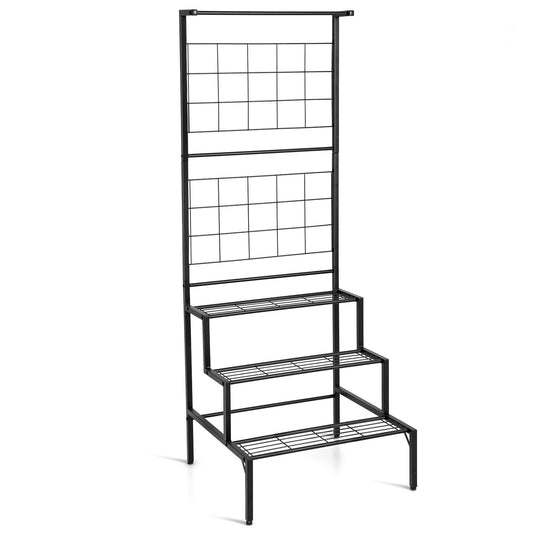 3-Tier Hanging Plant Stand with Grid Panel Display Shelf, Black - Gallery Canada