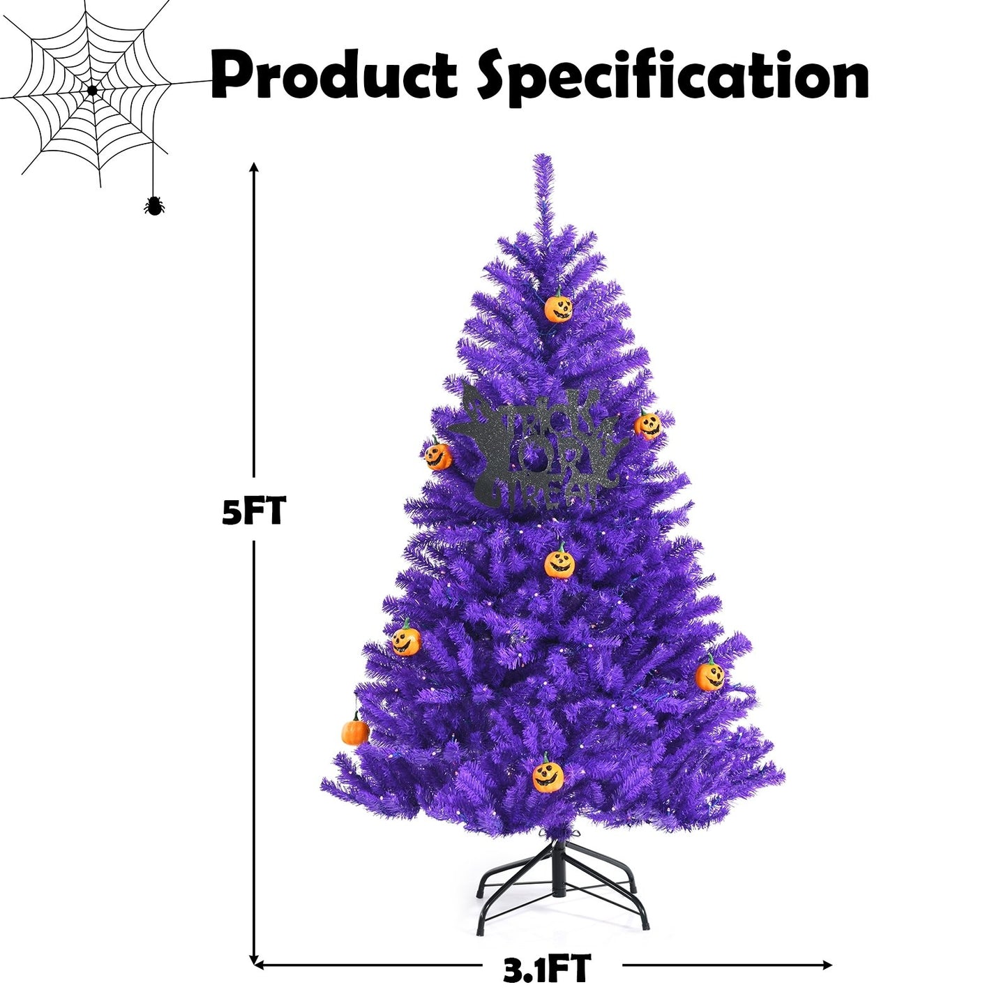 Artificial Prelit Purple Halloween Tree with Orange Lights and Pumpkin Ornaments-5', Purple - Gallery Canada