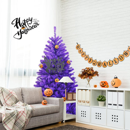 Artificial Prelit Purple Halloween Tree with Orange Lights and Pumpkin Ornaments-5', Purple - Gallery Canada