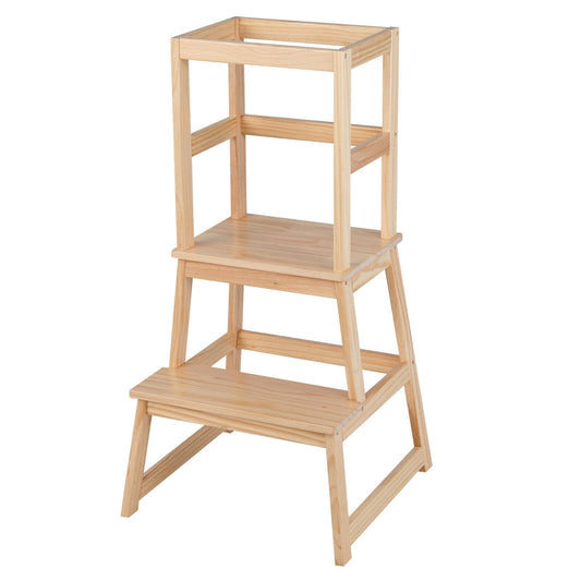 2-in-1 Multifunctional Toddler Step Stool with Safety Rail, Natural