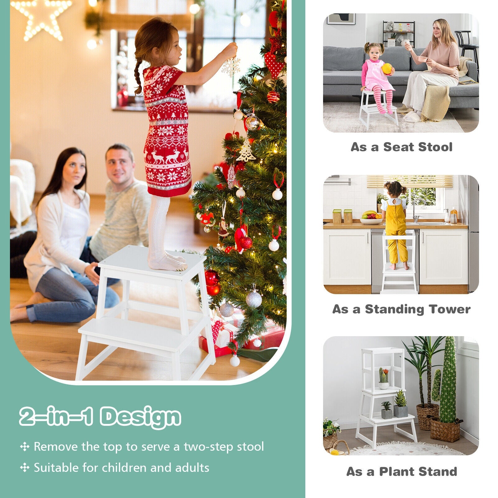 2-in-1 Multifunctional Toddler Step Stool with Safety Rail, White Kids Chairs & Seating at Gallery Canada