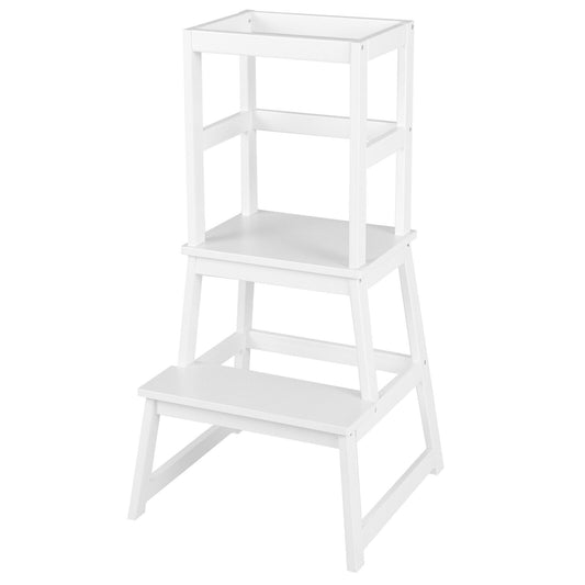 2-in-1 Multifunctional Toddler Step Stool with Safety Rail, White Kids Chairs & Seating White at Gallery Canada
