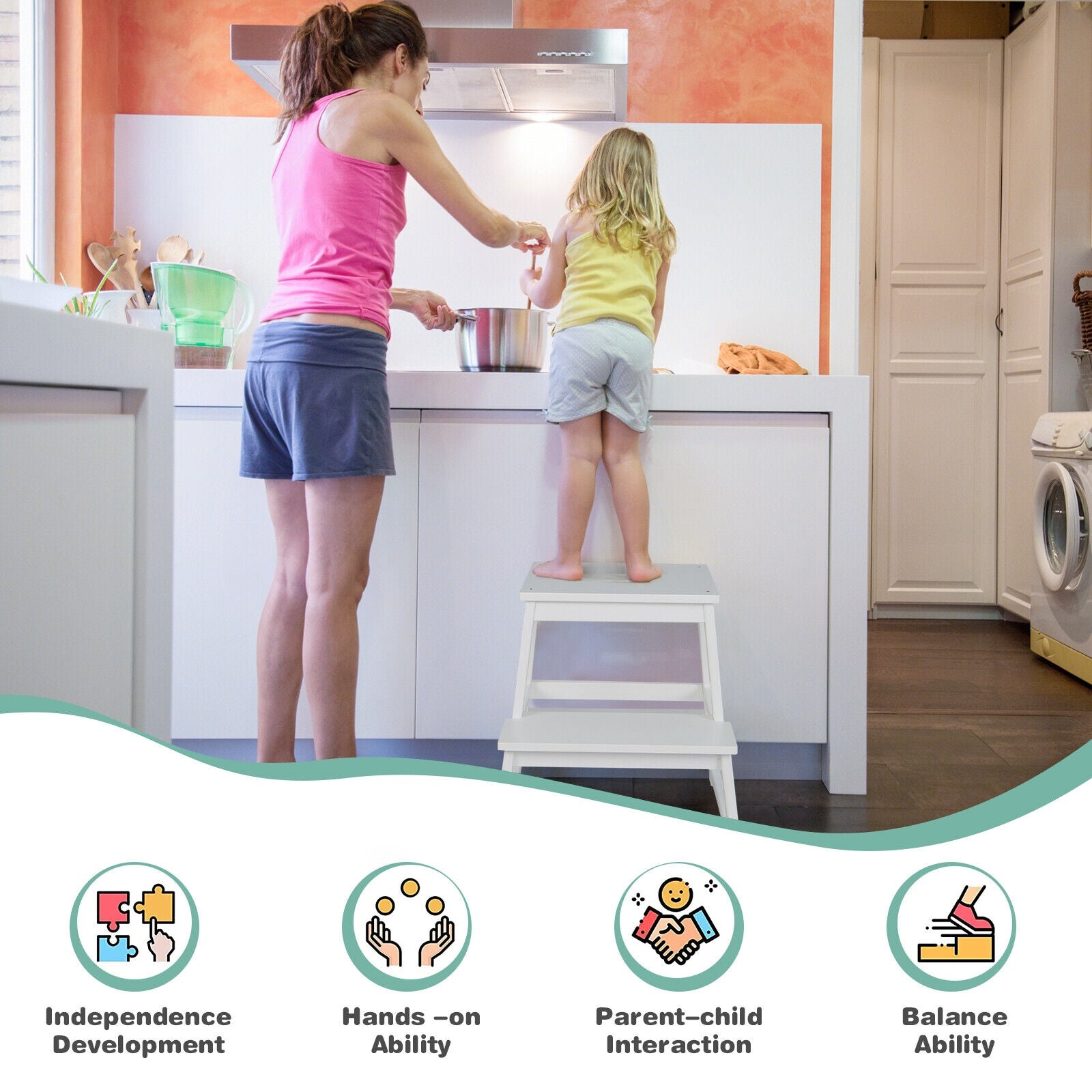 2-in-1 Multifunctional Toddler Step Stool with Safety Rail, White Kids Chairs & Seating at Gallery Canada