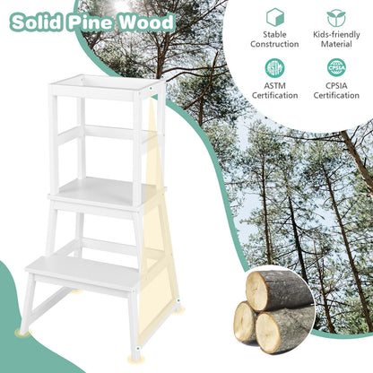 2-in-1 Multifunctional Toddler Step Stool with Safety Rail, White Kids Chairs & Seating at Gallery Canada