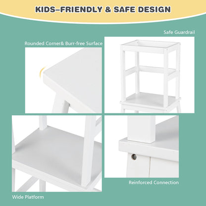 2-in-1 Multifunctional Toddler Step Stool with Safety Rail, White Kids Chairs & Seating at Gallery Canada