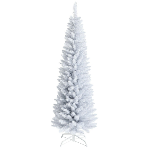 6 Feet Unlit Slim Pencil Christmas Tree, Metal Stand, White