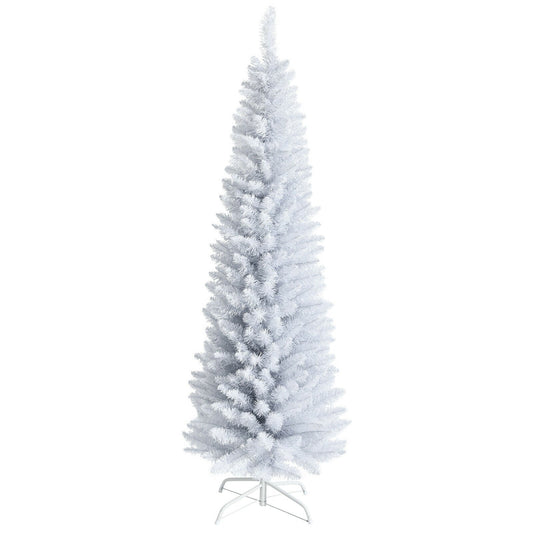 6 Feet Unlit Artificial Slim Pencil Christmas Tree with Metal Stand, White Christmas Tree White at Gallery Canada