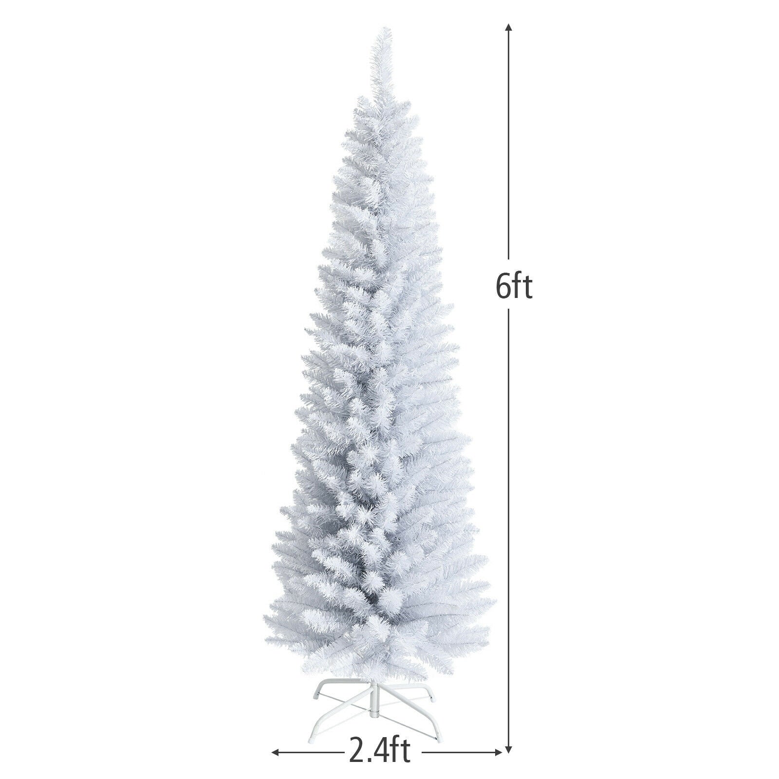 6 Feet Unlit Artificial Slim Pencil Christmas Tree with Metal Stand, White Christmas Tree at Gallery Canada