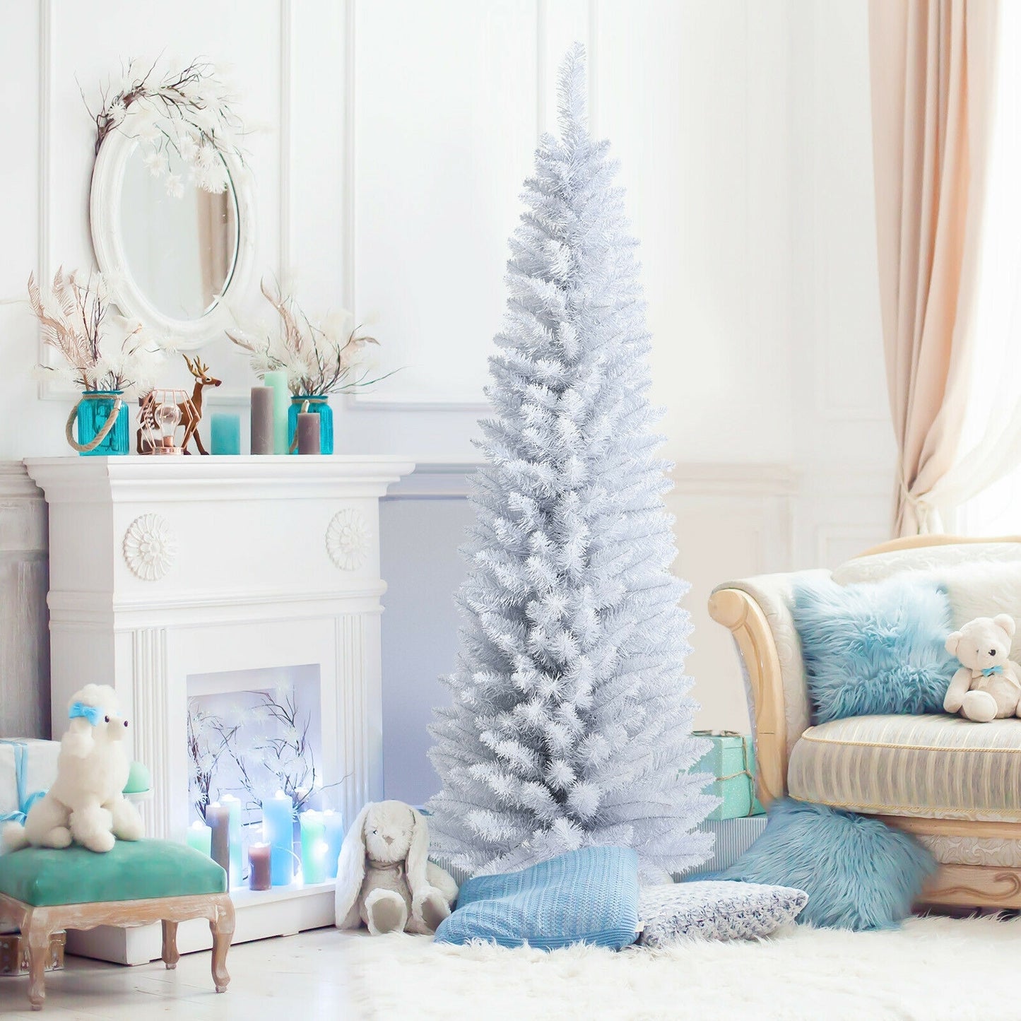 6 Feet Unlit Artificial Slim Pencil Christmas Tree with Metal Stand, White Christmas Tree at Gallery Canada