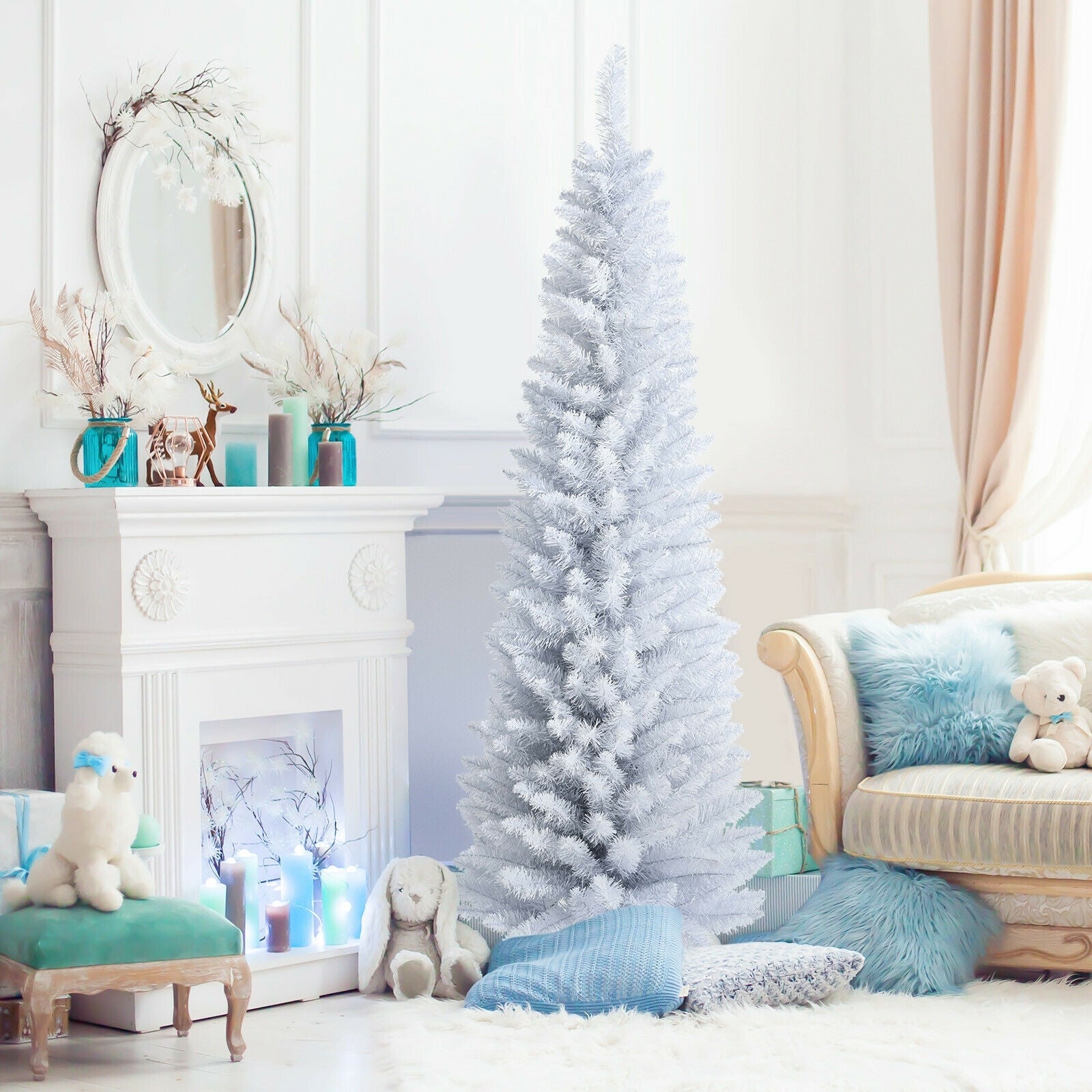 6 Feet Unlit Artificial Slim Pencil Christmas Tree with Metal Stand, White Christmas Tree at Gallery Canada