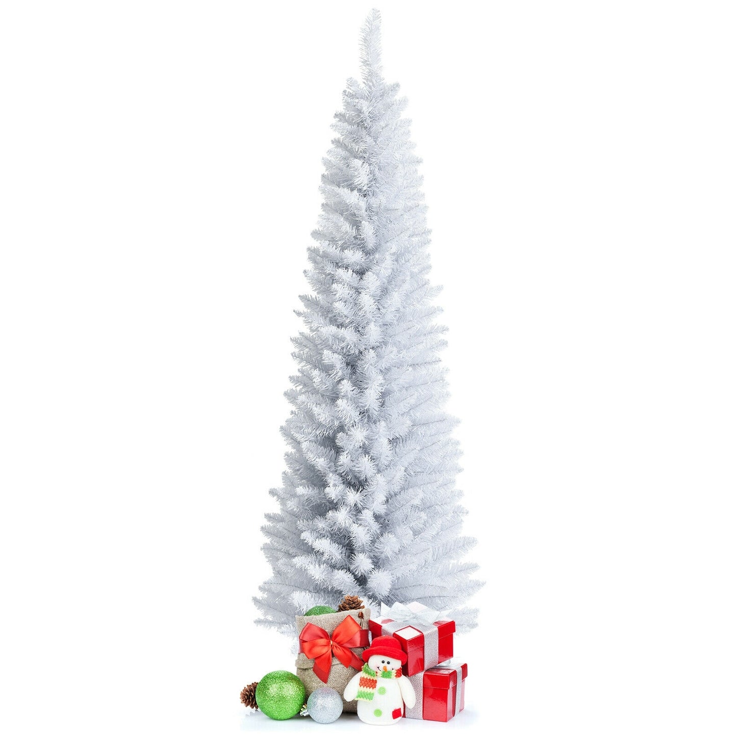 6 Feet Unlit Artificial Slim Pencil Christmas Tree with Metal Stand, White Christmas Tree at Gallery Canada