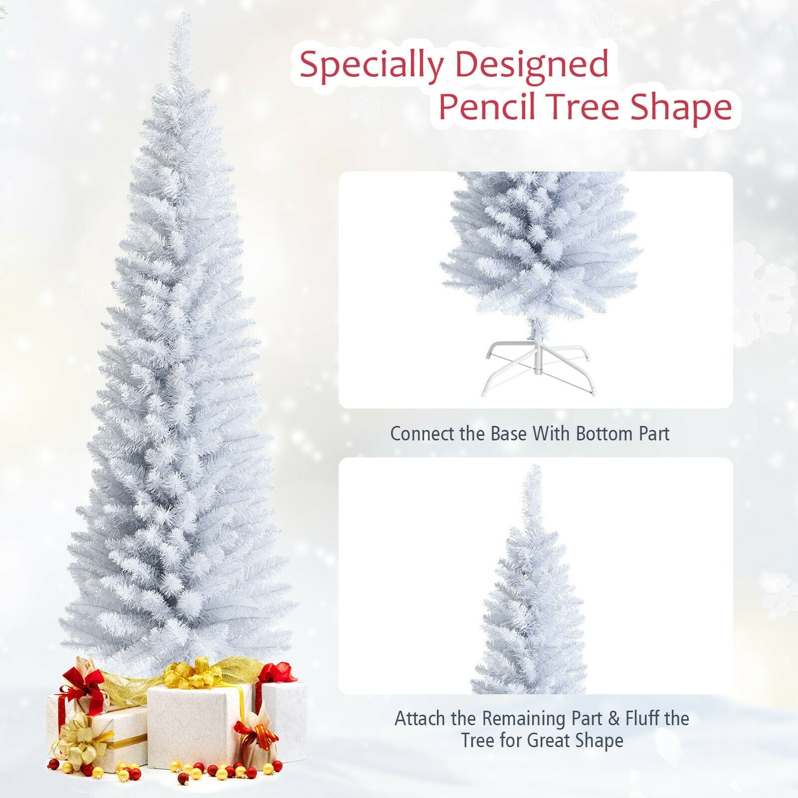 6 Feet Unlit Artificial Slim Pencil Christmas Tree with Metal Stand, White Christmas Tree at Gallery Canada