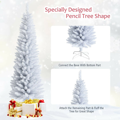 6 Feet Unlit Artificial Slim Pencil Christmas Tree with Metal Stand, White Christmas Tree at Gallery Canada