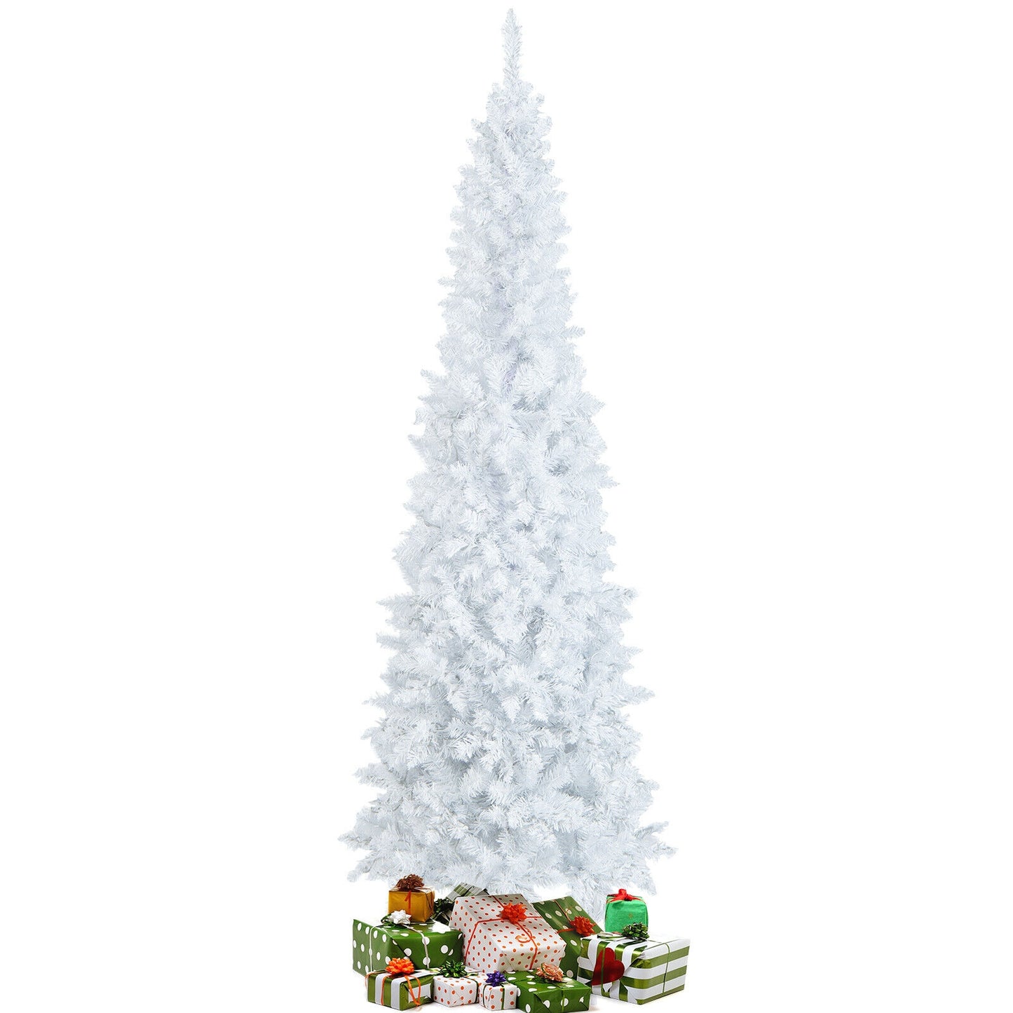 7 Feet Pre-Lit Pencil Christmas Tree, 300 LED Lights, 8 Flash Modes, White