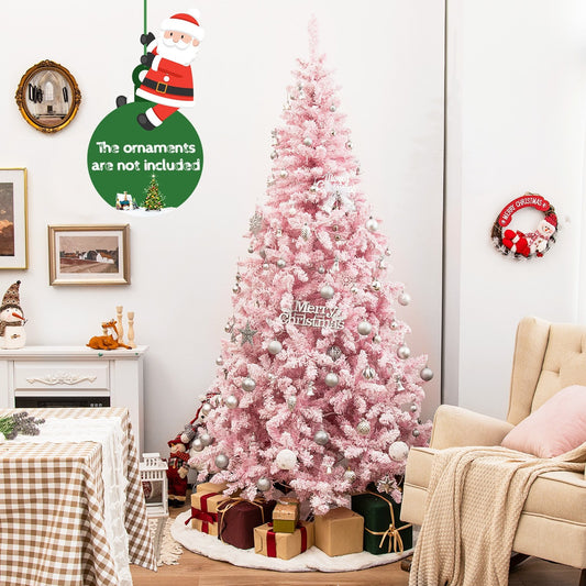 7.5 Feet Flocked Christmas Tree, Pink - Gallery Canada