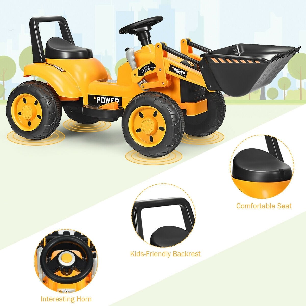 Kids Ride On Excavator Digger 6V Battery Powered Tractor , Yellow - Gallery Canada