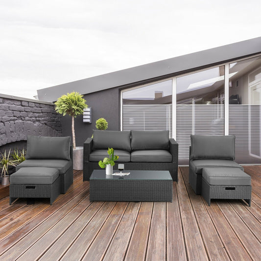 6 Pieces Patio Rattan Furniture Set Space Saving Cushioned No Assembly, Gray - Gallery Canada