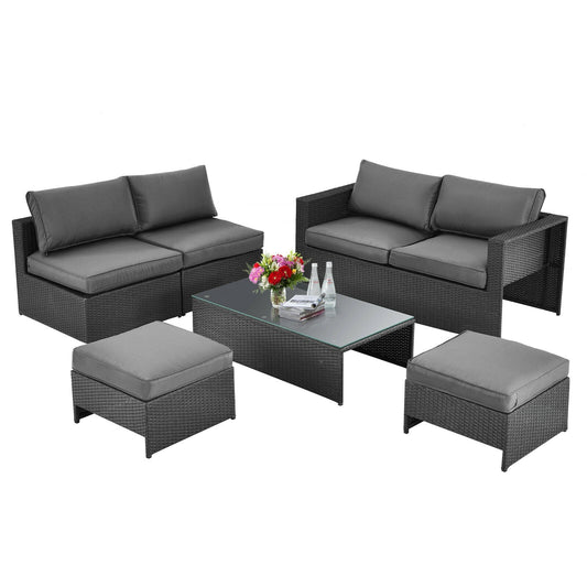 6 Pieces Patio Rattan Furniture Set Space Saving Cushioned No Assembly, Gray Outdoor Sectionals Gray at Gallery Canada