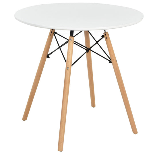 Round Modern Dining Table with Solid Wooden Leg, White - Gallery Canada