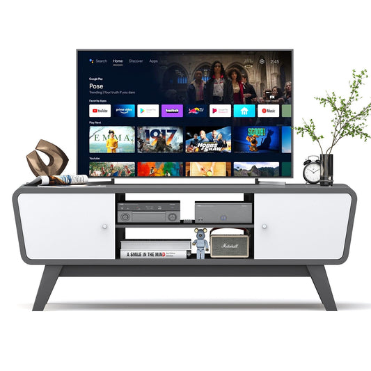 Mid Century TV Stand for TVs up to 55 Inch Media Console Table Sliding Door, Gray at Gallery Canada