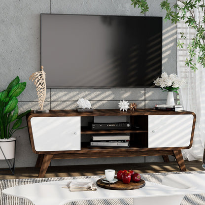 Mid Century TV Stand for TVs up to 55 Inch Media Console Table Sliding Door, Walnut - Gallery Canada