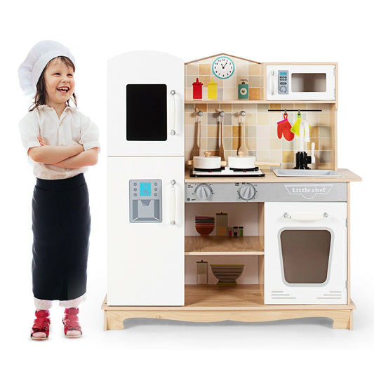 Wooden Kids Pretend Kitchen Playset Cooking Play Toy with Utensils and Sound, White at Gallery Canada