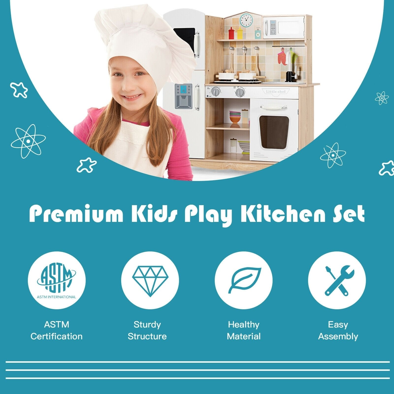 Wooden Kids Pretend Kitchen Playset Cooking Play Toy with Utensils and Sound, White - Gallery Canada