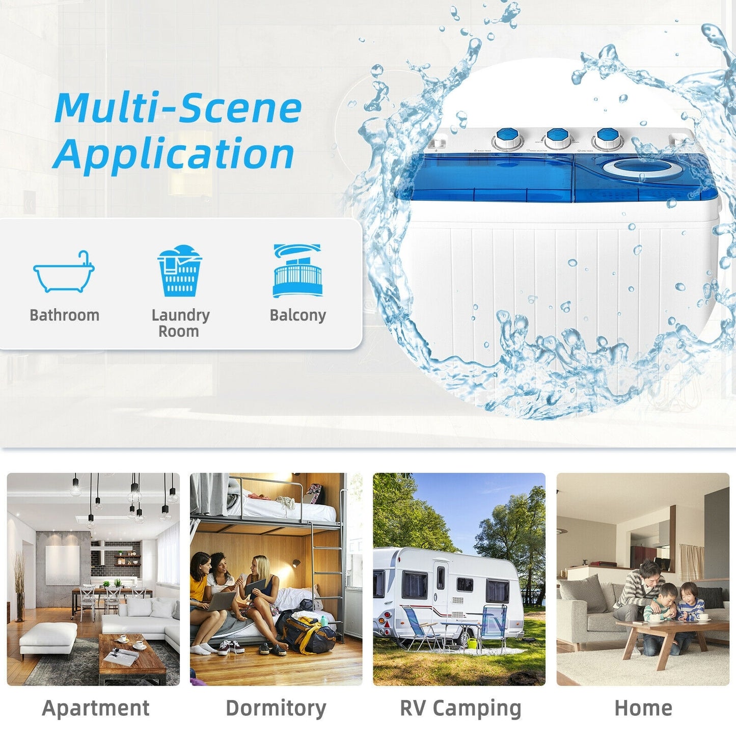 Portable Semi-Automatic Twin Tub Washing Machine, Blue Washing Machines at Gallery Canada