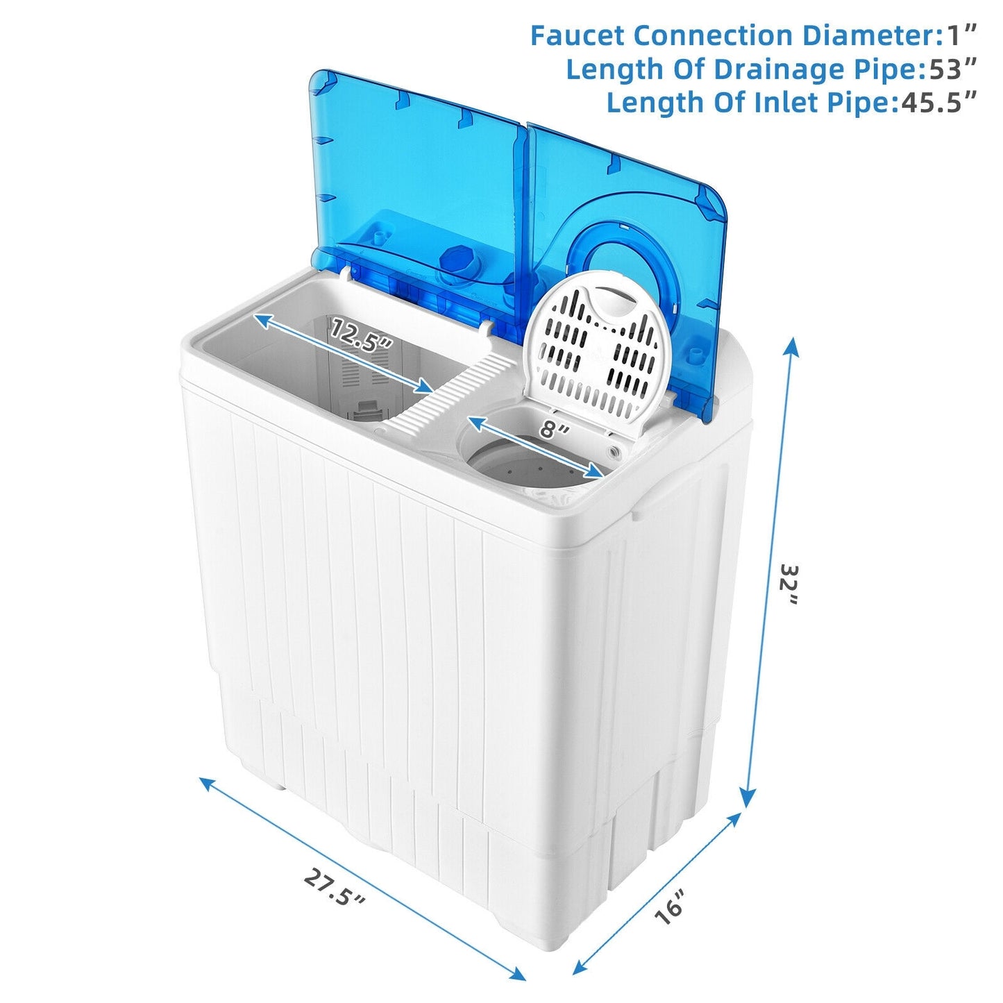 Portable Semi-Automatic Twin Tub Washing Machine, Blue Washing Machines at Gallery Canada